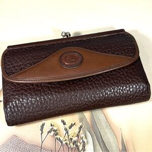 🦆 DOONEY & BOURKE AWL CHECKBOOK BROWN LEATHER WITH KISSLOCK POUCH COIN CLUTCH